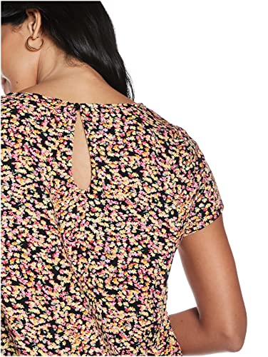 Only ONLFIRST One Life SS AOP Top Noos WVN Camiseta, Black/AOP:Scarlet Neon Ditsy, 42 para Mujer