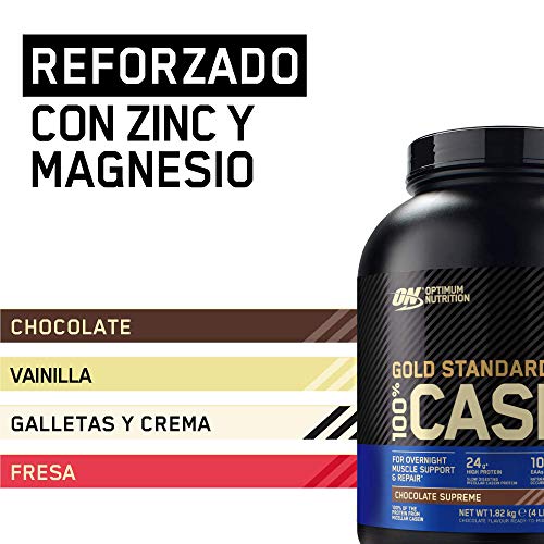 Optimum Nutrition Gold Standard Casein, Proteinas de Caseina en Polvo con BCAA Aminoacidos Esenciales, Zinc y Magnesio en Polvo, Chocolate, 55 Porciones, 1,82 kg, Embalaje Puede Variar