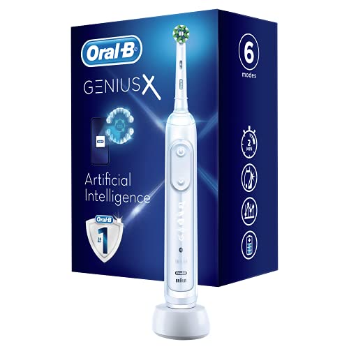 Oral-B Genius X Cepillo de Dientes Eléctrico con Mango Recargable con Inteligencia Artificial y 1 Cabezal de Recambio, Blanco