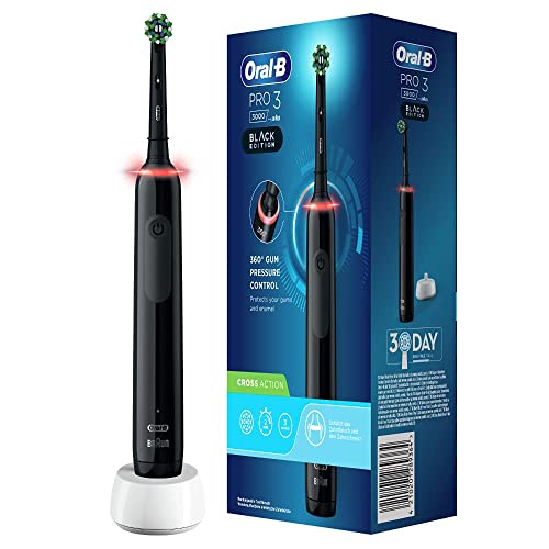 Oral-B PRO 3 Cepillo de Dientes Eléctrico con Mango Recargable, Tecnología Braun, 1 Cabezal de Recambio y Sensor de Presión Visible, 3000 - Negro