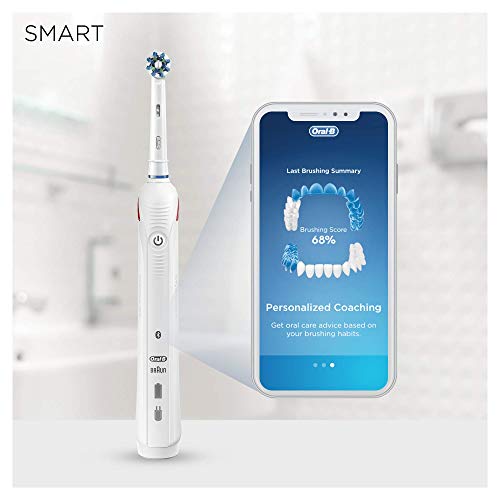 Oral-B Smart 5 CrossAction Cepillo de Dientes Eléctrico con Mango Recargable, Tecnología Braun, 3 Cabezales de Recambio, Conexión Bluetooth y Funda de Viaje, 5000N - Blanco