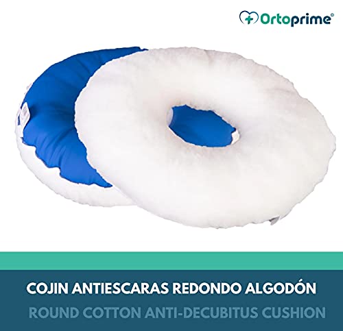 OrtoPrime Cojín Antiescaras para Coxis - Prevención y Tratamiento de Ulceras por Presión - Asiento Ortopédico para Sillas de ruedas, Oficina, Coche y hogar - Cojín Postural Redondo con Agujero