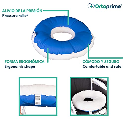 OrtoPrime Cojín Antiescaras para Coxis - Prevención y Tratamiento de Ulceras por Presión - Asiento Ortopédico para Sillas de ruedas, Oficina, Coche y hogar - Cojín Postural Redondo con Agujero