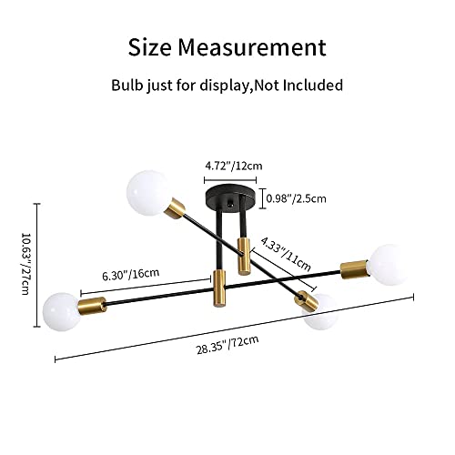 Osairous Lamparas de Techo Industrial, Lámpara de Araña Sputnik, Plafones Ajustable 180° para Dormitorio, Cocina, Pasillo, Diámetro 72 cm, E27, Negro (Sin Bombilla)