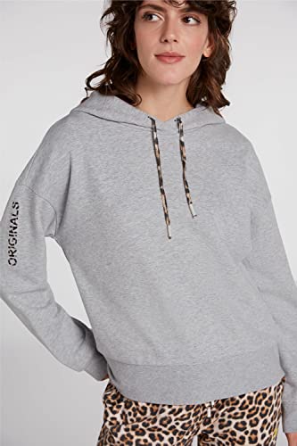 Oui Sudadera con capucha para mujer x Smiley®, corte informal, para el tiempo libre, gris, 38