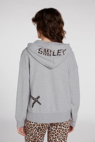 Oui Sudadera con capucha para mujer x Smiley®, corte informal, para el tiempo libre, gris, 44