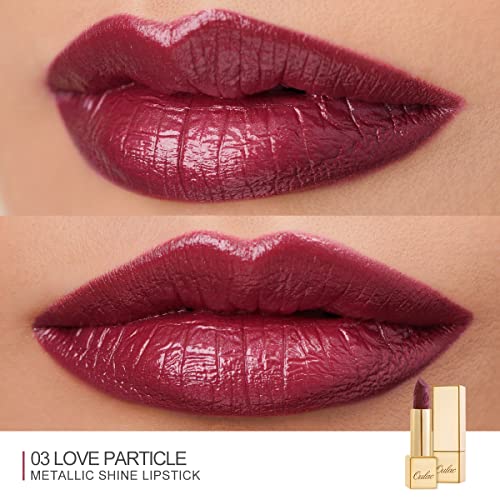 OULAC Metálico Brillar Pintalabios, Brillo 3D De larga duración Alto pigmentado y de alto impacto, Impermeable y resistente al sudor Color de maquillaje Lápiz Labial, 4,3 g, Partícula de amor (03)