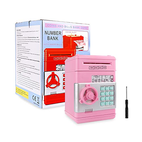 OurLeeme Hucha Electronica, Contraseña Money Bank para Cash Coin ATM Mini Coin Banks Mejores Regalos para niños (Rosado)