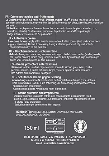 OVERSTIM.s – Crema antifricción (150 ml) – Actividades deportivas – Protege eficazmente de la fricción (pies, axilas, cuello, pezón, muslos, etc.).