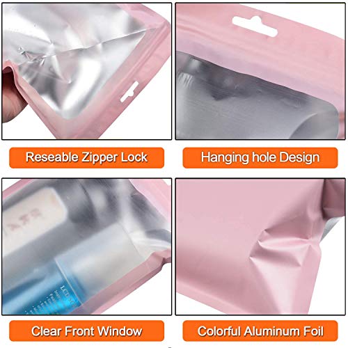 Owoda 100 Piezas de Bolsa con Cierre a Prueba de Olor Resellable, Bolsas de Almacenamiento con Ventana Transparente, para Almacenamiento de Alimentos Artículos para Fiestas y más, Rosa, 9 x 16 cm