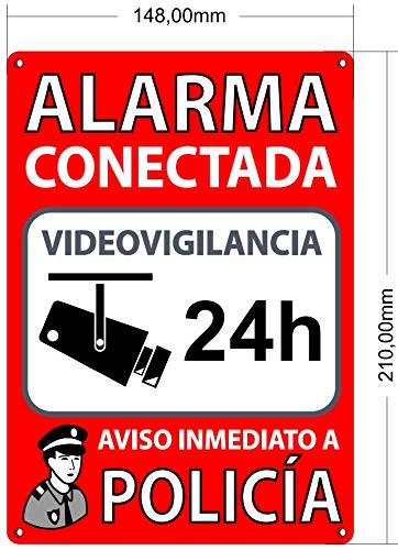 Pack de 3 Carteles Alarma Conectada | Placas Disuasorias A5 Interior/exterior Pvc Flexibles | Lote de 3 Carteles Aviso a la Policía | Zona Vigilada