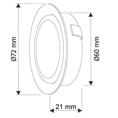 Pack de 5 focos empotrables G4 12 V, metal cepillado, para caja de 60 unidades, con cubierta de cristal mate, instalación de 60 mm de diámetro y 21 mm de profundidad