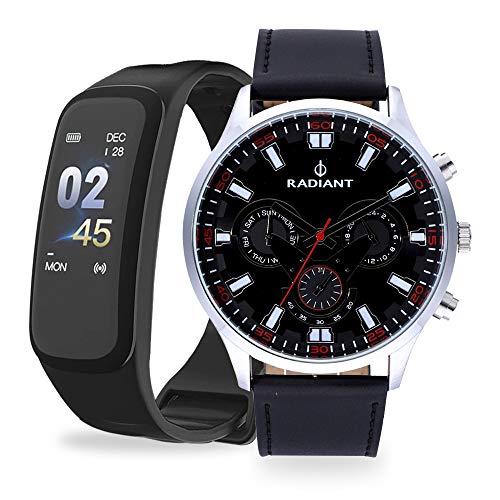 Pack de Reloj analógico para Hombre y Pulsera de Actividad de Regalo. Colección Rumbler de la Marca Radiant. Referencia RA477601. Tamaño 48 mm. Pulsera de Actividad en Color Negro.