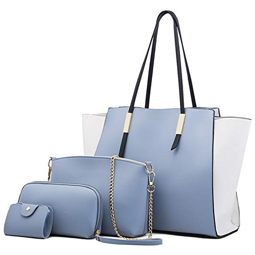 Pahajim Bolsos de Mujer Set Bolso Tote Bag Grande Bolso Bandolera Hombro Señoras Tarjetero PU Juego de 4 Piezas Bolso Para Portatil