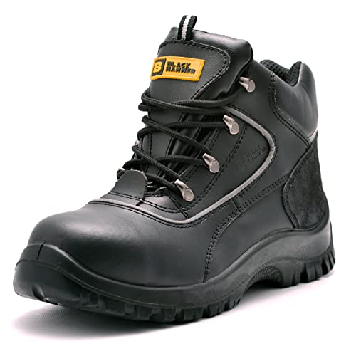 para Hombre de Piel de Botas de Seguridad para Hombre Puntera de Acero de Seguridad Botas de Seguridad S3 SRC Calzado de Trabajo Tobillo Piel 7752 Black Hammer (47 EU)