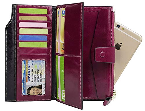 PARVENZA Mujer Monedero Bloqueo RFID Billetera Gran Capacidad Piel Genuina Plegable Cartera Violeta