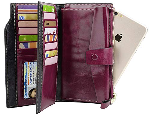 PARVENZA Mujer Monedero Bloqueo RFID Billetera Gran Capacidad Piel Genuina Plegable Cartera Violeta