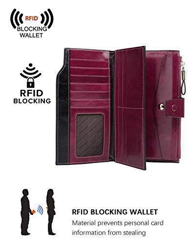 PARVENZA Mujer Monedero Bloqueo RFID Billetera Gran Capacidad Piel Genuina Plegable Cartera Violeta