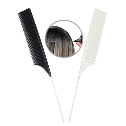 Peines de Fibra de Salón Peines de Separación de Pelo Peines de Cola de Pin Peine de Corte de Carbono Peine de Diente Fino Herramientas de Belleza de Peinado para Mujeres Hombres Negro Blanco 2 Piezas