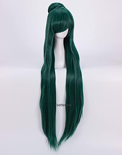 Peluca de cosplay Sailor Moon Sailor Plutón Meiou Setsuna Cosplay Pelucas de Cosplay 100 cm Larga Oscuro Verde Resistente al calor Peluca Sintética Sintético + Peluca Cap + Un Bollo Para la fiesta