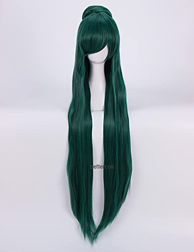 Peluca de cosplay Sailor Moon Sailor Plutón Meiou Setsuna Cosplay Pelucas de Cosplay 100 cm Larga Oscuro Verde Resistente al calor Peluca Sintética Sintético + Peluca Cap + Un Bollo Para la fiesta