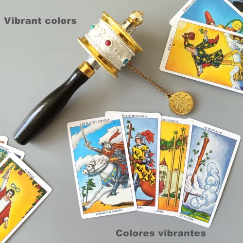 Pelucton Cartas del Tarot en Español para Principiantes, Edición en Español e Inglés de la Baraja de Tarot Clásica de 78 Cartas con Libro Guía y Bolsa de Terciopelo.