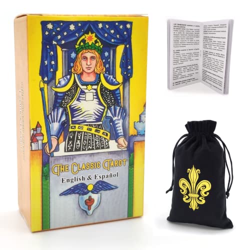 Pelucton Cartas del Tarot en Español para Principiantes, Edición en Español e Inglés de la Baraja de Tarot Clásica de 78 Cartas con Libro Guía y Bolsa de Terciopelo.