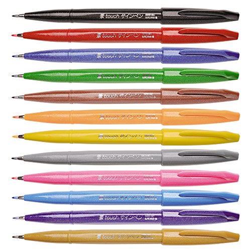 Pentel - Rotulador Pentel Touch con punta de pincel, Color negro (SES15C-A)