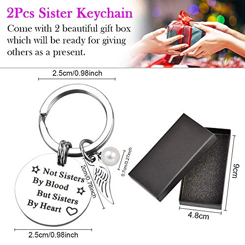 PERFETSELL 2 Pcs Llaveros para Amigas y Hermanas Llaveros para Tu Mejor Amiga Llavero Acero Inoxidable Llavero Regalo Mujer con la Letra Not Sister by Blood But Sister by Heart + 2X Caja de Regalo