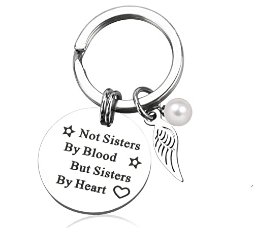 PERFETSELL 2 Pcs Llaveros para Amigas y Hermanas Llaveros para Tu Mejor Amiga Llavero Acero Inoxidable Llavero Regalo Mujer con la Letra Not Sister by Blood But Sister by Heart + 2X Caja de Regalo