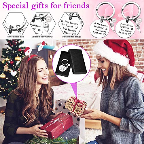 PERFETSELL 2 Pcs Llaveros para Amigas y Hermanas Llaveros para Tu Mejor Amiga Llavero Acero Inoxidable Llavero Regalo Mujer con la Letra Not Sister by Blood But Sister by Heart + 2X Caja de Regalo