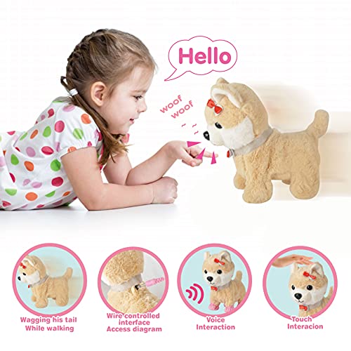 Perro de Juguete Mascota Que Ladra y Anda,Mover la Cola,Niños Peluche Interactivo Electrónico Cachorro Mascota con Correa de Control Remoto & Accesorios,Regalos de para niñi/niñas de 3-6 (Marrón)