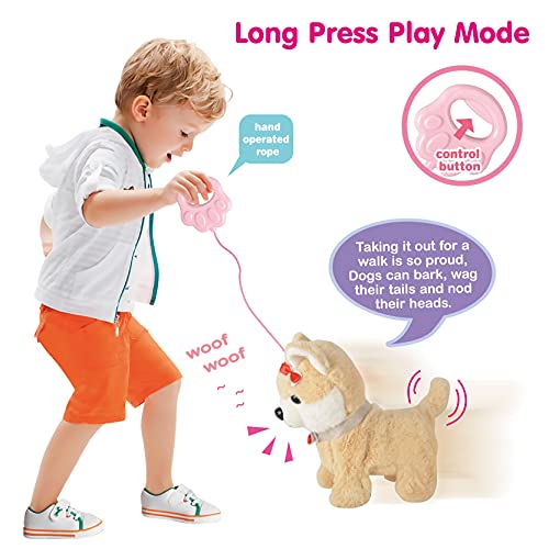 Perro de Juguete Mascota Que Ladra y Anda,Mover la Cola,Niños Peluche Interactivo Electrónico Cachorro Mascota con Correa de Control Remoto & Accesorios,Regalos de para niñi/niñas de 3-6 (Marrón)