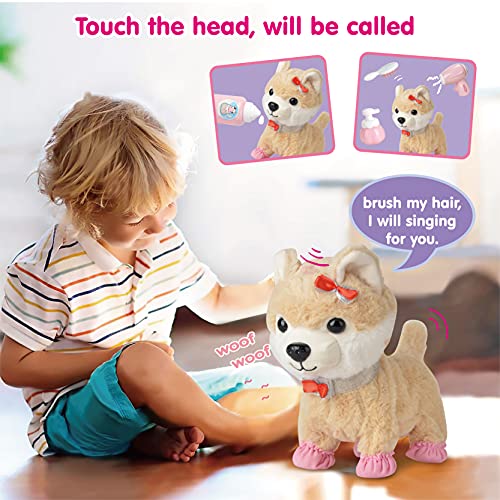 Perro de Juguete Mascota Que Ladra y Anda,Mover la Cola,Niños Peluche Interactivo Electrónico Cachorro Mascota con Correa de Control Remoto & Accesorios,Regalos de para niñi/niñas de 3-6 (Marrón)