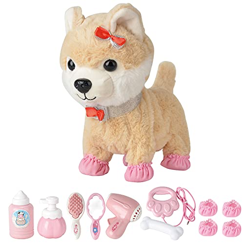 Perro de Juguete Mascota Que Ladra y Anda,Mover la Cola,Niños Peluche Interactivo Electrónico Cachorro Mascota con Correa de Control Remoto & Accesorios,Regalos de para niñi/niñas de 3-6 (Marrón)