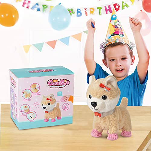 Perro de Juguete Mascota Que Ladra y Anda,Mover la Cola,Niños Peluche Interactivo Electrónico Cachorro Mascota con Correa de Control Remoto & Accesorios,Regalos de para niñi/niñas de 3-6 (Marrón)