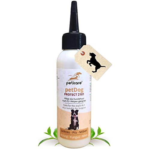 Peticare Perro Tratamiento Eficaz - Producto Cuidado eficaz contra Picor, Hongos y Anti-Ácaros en Perros, Demódex, Ácaros de la Sarna y Otras Especies, Detiene Picazon Fuerte - petDog Protect 2101