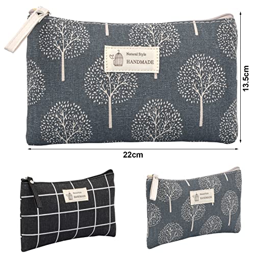 Pinsheng 2 Piezas Bolsa de Cosméticos de Lona, Neceser de Maquillaje Impresa Estuche de Viaje de Multifuncional con Cremallera (Enrejado, árbol)