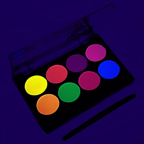 Pintura facial y corporal reactiva a la luz negra UV, pigmento a base de agua con pintura que brilla bajo la luz negra, polvo fluorescente de neón de 8 colores, adecuado para fiestas con luz negra