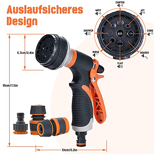 Pistola De Agua para Jardín Ducha de Mano De Jardín Ducha de Jardín Juego de Pistola de Agua para Lavado De Coches de 8 Funciones, Adecuado para Regar El Césped, Lavar El Coche, Limpiar Carreteras