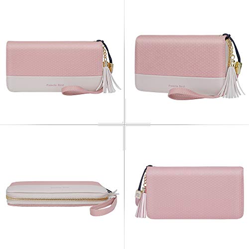 Pomelo Best Cartera de Mujer Monederos Mujer de Cuero con Cremallera para Mujer, Serie Colmena (Rosa)