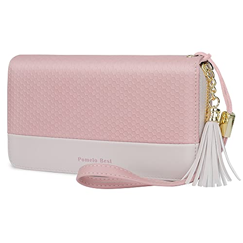 Pomelo Best Cartera de Mujer Monederos Mujer de Cuero con Cremallera para Mujer, Serie Colmena (Rosa)