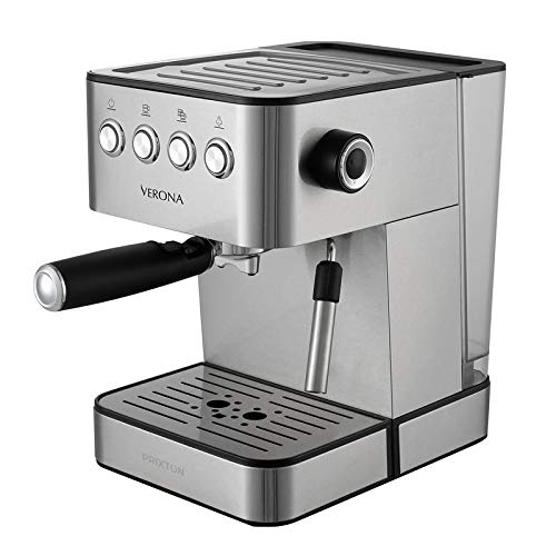 PRIXTON Verona - Cafetera Expresso Automática Bomba Italiana 850 W 20 Bares de Presión Vaporizador Ajustable Portafiltro de Doble Salida