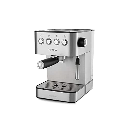 PRIXTON Verona - Cafetera Expresso Automática Bomba Italiana 850 W 20 Bares de Presión Vaporizador Ajustable Portafiltro de Doble Salida