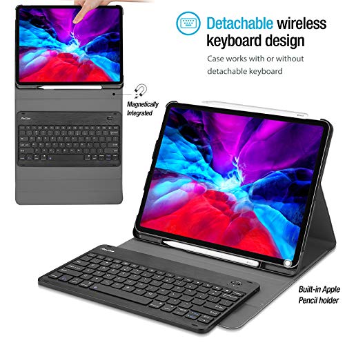 ProCase Funda con Teclado Americano para iPad Pro 12.9" 2020, Carcasa Delgada Apoya Carga Apple Pencil 2, con Teclado Inglés Inalámbrico Desmontable Magnético para iPad 12.9" 4.ª Generación –Negro