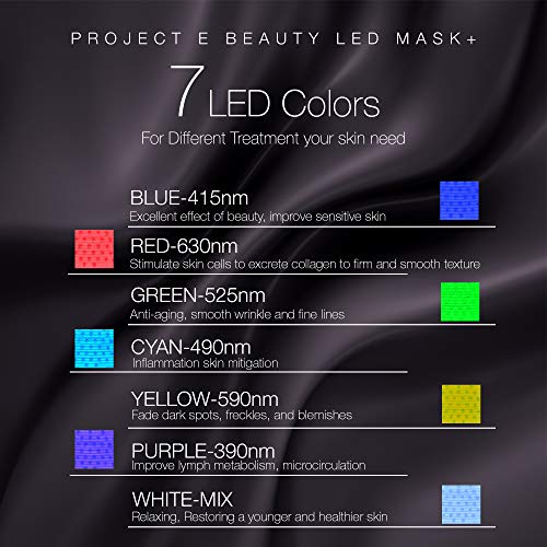 Project E Beauty Mascarilla de fotones para el cuello y la cara para el rejuvenecimiento de la piel. Terapia de fotones LED inalámbrica, tratamiento de luz de 7 colores, máscara facial