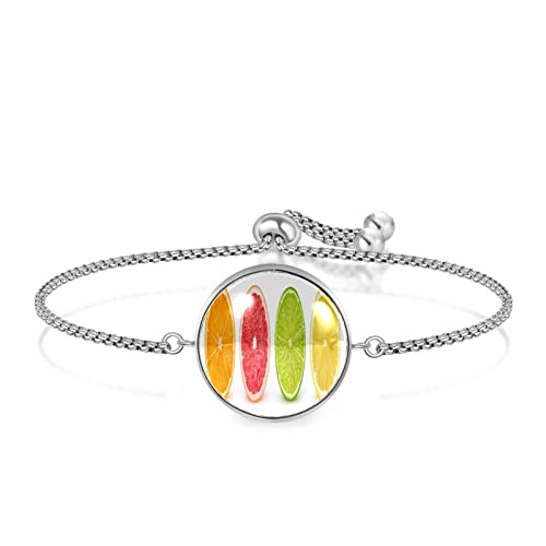 Pulsera de acero inoxidable, brazalete regalo de joyería caja de regalo de moda pulida, pulsera para hombre, pulsera para mujer Limón de lima de fruta de uva rosa naranja