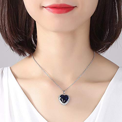 QEPOL Titanic Heart of The Ocean Neckalce The Blue Love Collares con Colgante, Collar Chapado en Oro Blanco de Plata esterlina Zafiro Grandes Colgantes y Joyas Regalo del día de San Valentín (Azul)