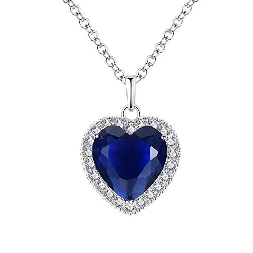 QEPOL Titanic Heart of The Ocean Neckalce The Blue Love Collares con Colgante, Collar Chapado en Oro Blanco de Plata esterlina Zafiro Grandes Colgantes y Joyas Regalo del día de San Valentín (Azul)