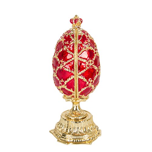 QIFU Hand Painted Enamelled Red Faberge Egg Style Decorative Hinged Jewellery Trinket Box Unique Gift For Home Decor